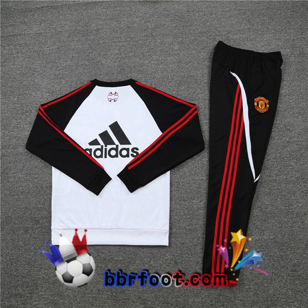 Survetement Foot Manchester United Blanc Noir 21/22