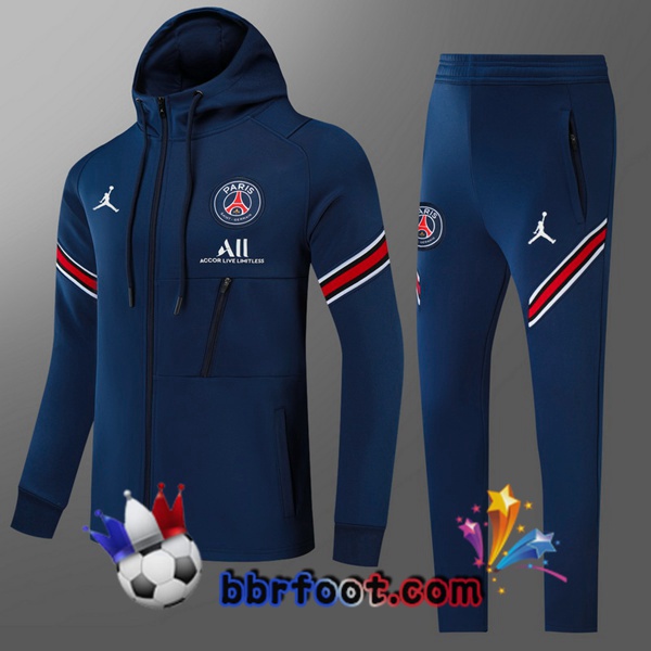 Veste A Capuche Survetement Foot JORDAN Paris PSG Enfant Bleu Royal 21/22