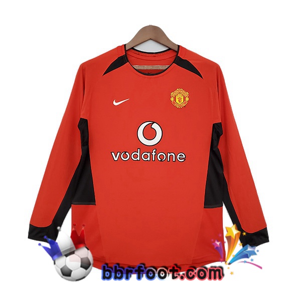 2002-2004 Manchester United Retro Domicile Maillot de Foot Manche Longue Rouge