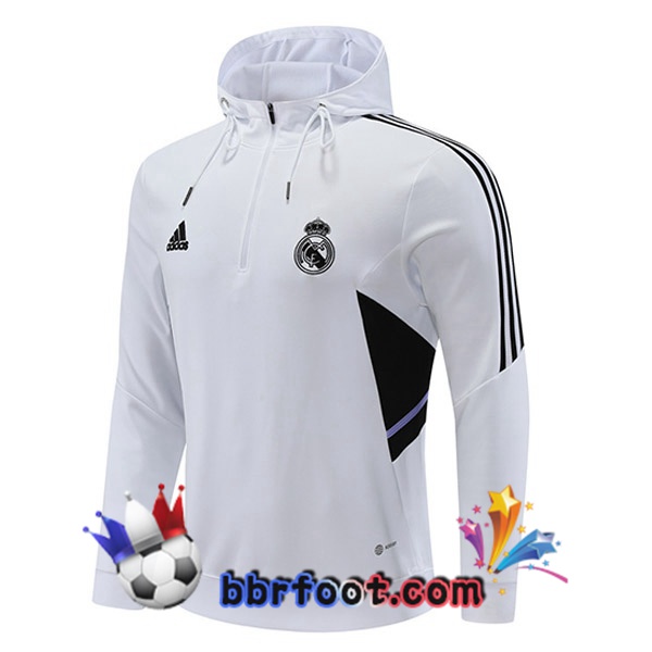 Sweatshirt à Capuche Real Madrid Blanc 2022/2023 Sweatshirt à Capuche Real Madrid Blanc 2022/2023