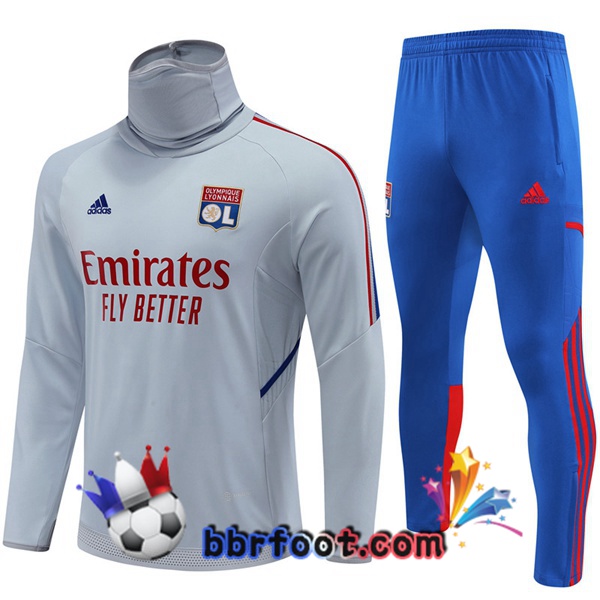 Survetement Foot Lyon OL Col haut Gris 2022/2023 Survetement Foot Lyon OL Col haut Gris 2022/2023