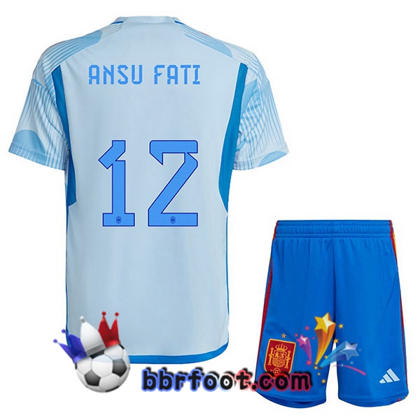 Maillots Equipe De Espagne (ANSU FATI 12) Enfant Exterieur Bleu Blanc 2022/2023