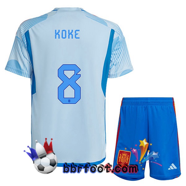 Maillots Equipe De Espagne (KOKE 8) Enfant Exterieur Bleu Blanc 2022/2023