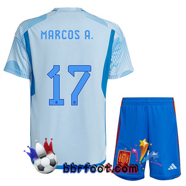 Maillots Equipe De Espagne (MARCOS A. 17) Enfant Exterieur Bleu Blanc 2022/2023