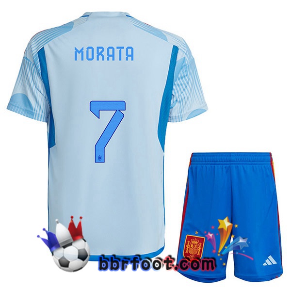 Maillots Equipe De Espagne (MORATA 7) Enfant Exterieur Bleu Blanc 2022/2023