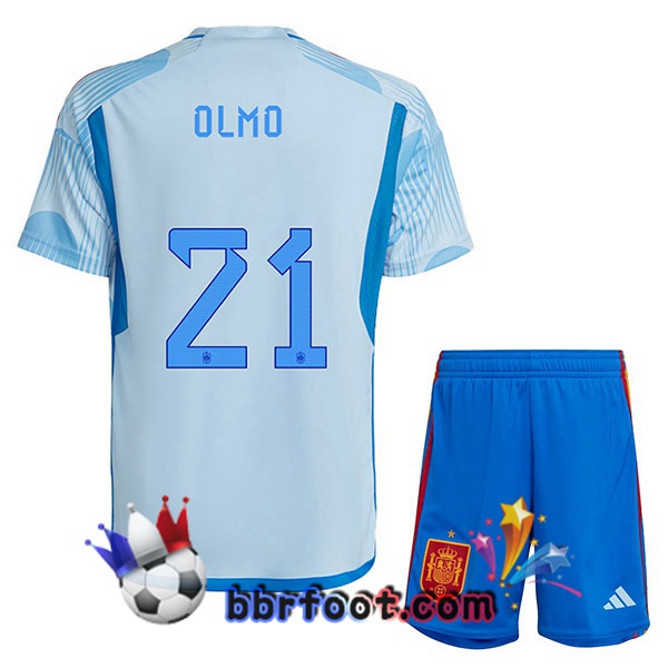 Maillots Equipe De Espagne (OLMO 21) Enfant Exterieur Bleu Blanc 2022/2023