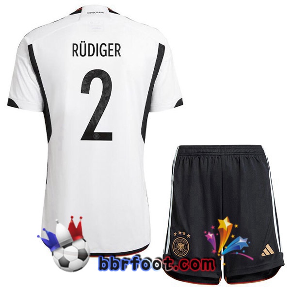 Maillots Equipe De Allemagne (RÜDIGER 2) Enfant Domicile Noir Blanc 2022/2023