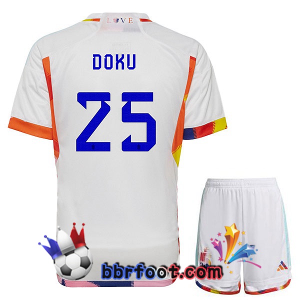 Maillots Equipe De Belgique (DOKU 25) Enfant Exterieur Blanc 2022/2023