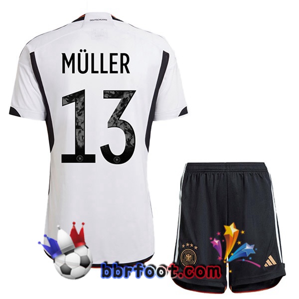 Maillots Equipe De Allemagne (MÜLLER 13) Enfant Domicile Noir Blanc 2022/2023