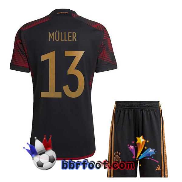 Maillots Equipe De Allemagne (MÜLLER 13) Enfant Exterieur Noir 2022/2023