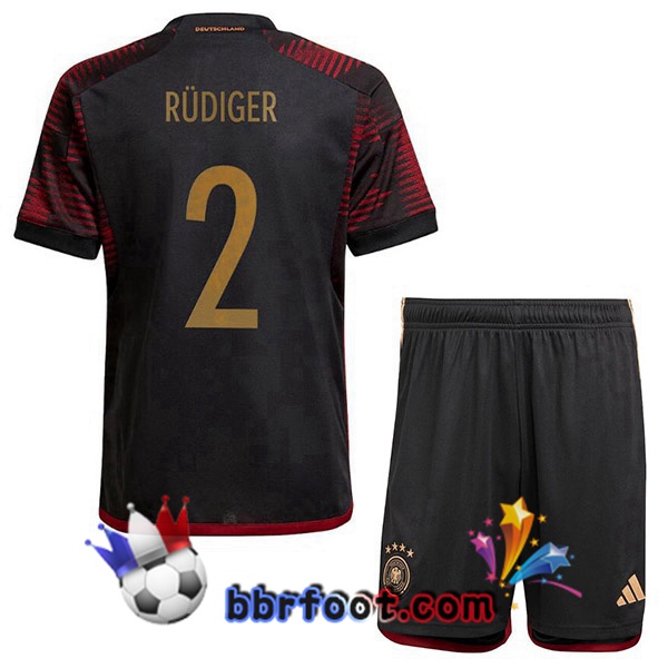 Maillots Equipe De Allemagne (RÜDIGER 2) Enfant Exterieur Noir 2022/2023