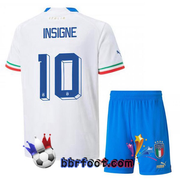 Maillots Equipe De Italie (Insigne 10) Enfant Exterieur Blanc 2022/2023