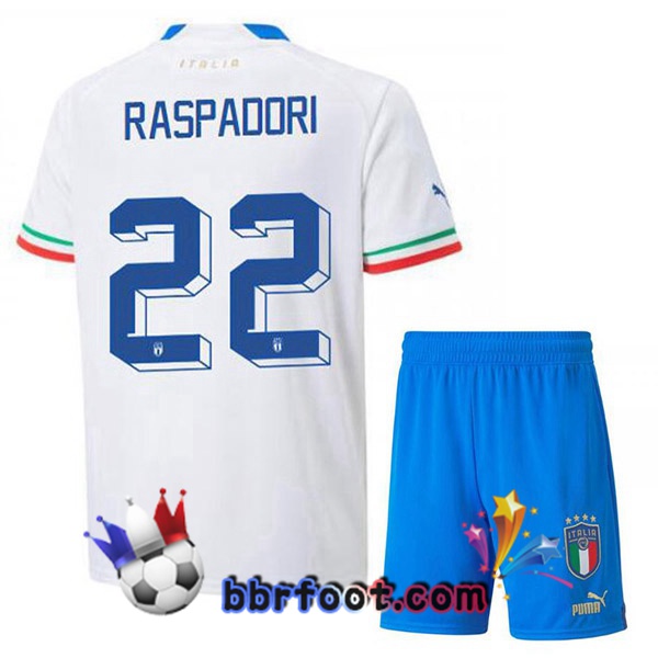 Maillots Equipe De Italie (Raspadori 22) Enfant Exterieur Blanc 2022/2023