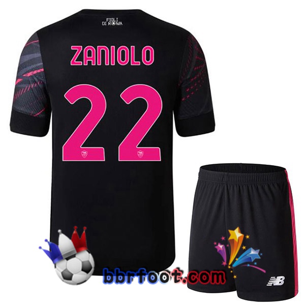 Maillot Foot AS Roma (ZANIOLO 22) Enfant Third Noir 2022/2023