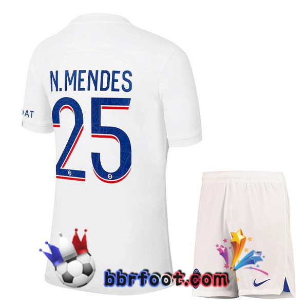 Maillot Foot Paris PSG (N.MENDES 25) Enfant Third Blanc 2022/2023