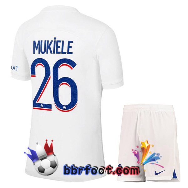 Maillot Foot Paris PSG (MUKIELE 26) Enfant Third Blanc 2022/2023