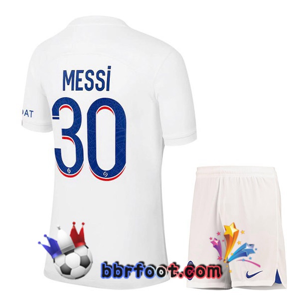 Maillot Foot Paris PSG (MESSI 30) Enfant Third Blanc 2022/2023