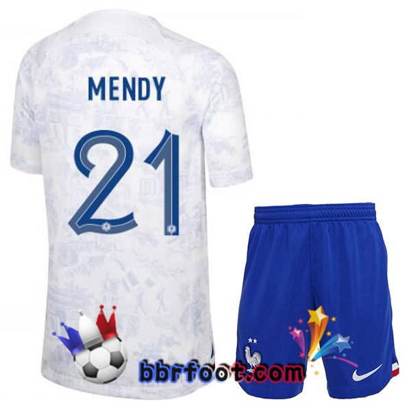 Maillots Equipe De France (MENDY 21) Enfant Exterieur Blanc 2022/2023