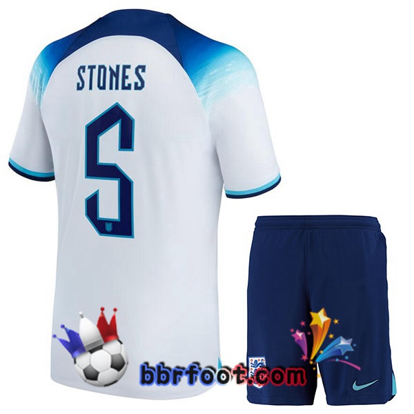 Maillots Equipe De Angleterre (STONES 5) Enfant Domicile Blanc 2022/2023
