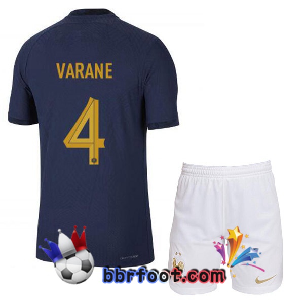 Maillots Equipe De France (VARANE 4) Enfant Domicile Bleu Royal 2022/2023