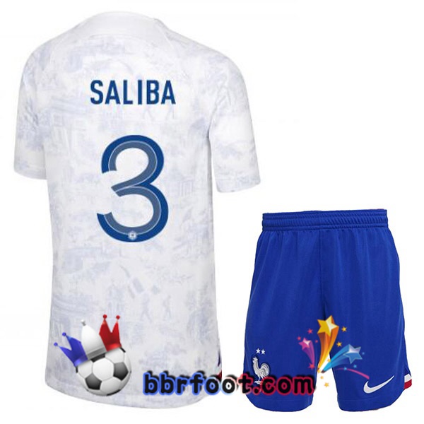 Maillots Equipe De France (SALIBA 3) Enfant Exterieur Blanc 2022/2023