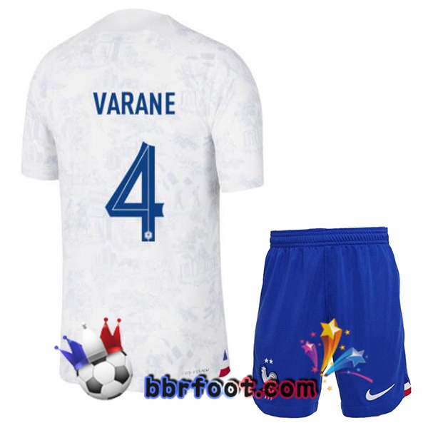 Maillots Equipe De France (VARANE 4) Enfant Exterieur Blanc 2022/2023
