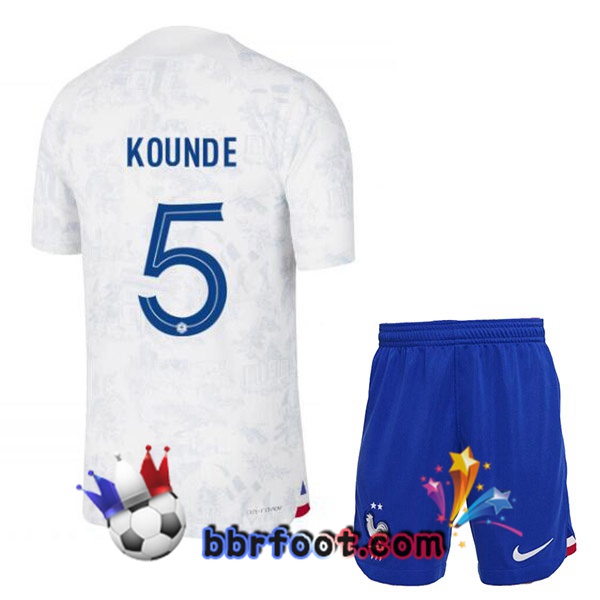 Maillots Equipe De France (KOUNDE 5) Enfant Exterieur Blanc 2022/2023