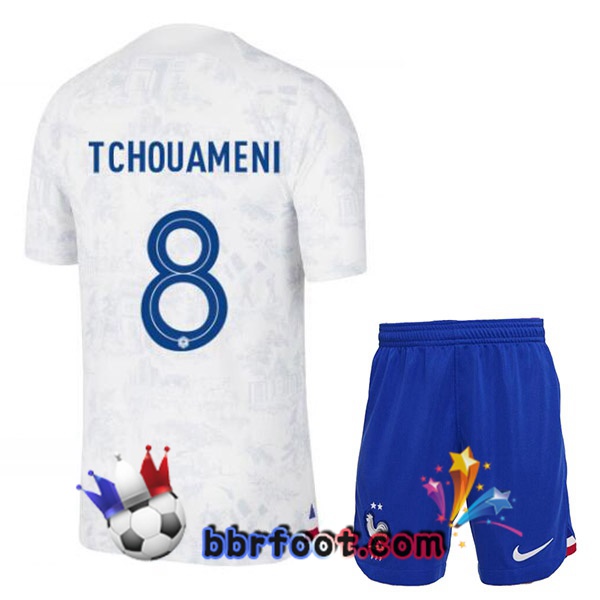 Maillots Equipe De France (TCHOUAMENI 8) Enfant Exterieur Blanc 2022/2023