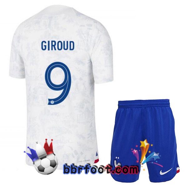 Maillots Equipe De France (GIROUD 9) Enfant Exterieur Blanc 2022/2023