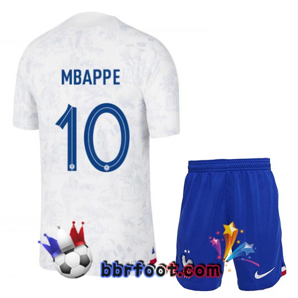 Maillots Equipe De France (MBAPPE 10) Enfant Exterieur Blanc 2022/2023