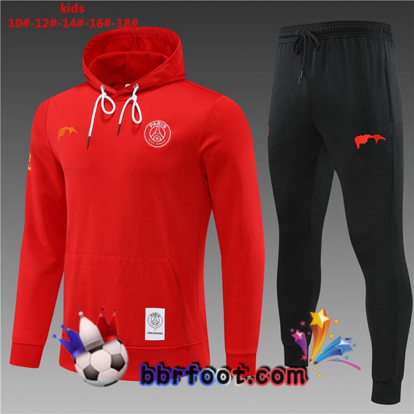 Veste A Capuche Survetement Foot Paris PSG Enfant Rouge 2022/2023