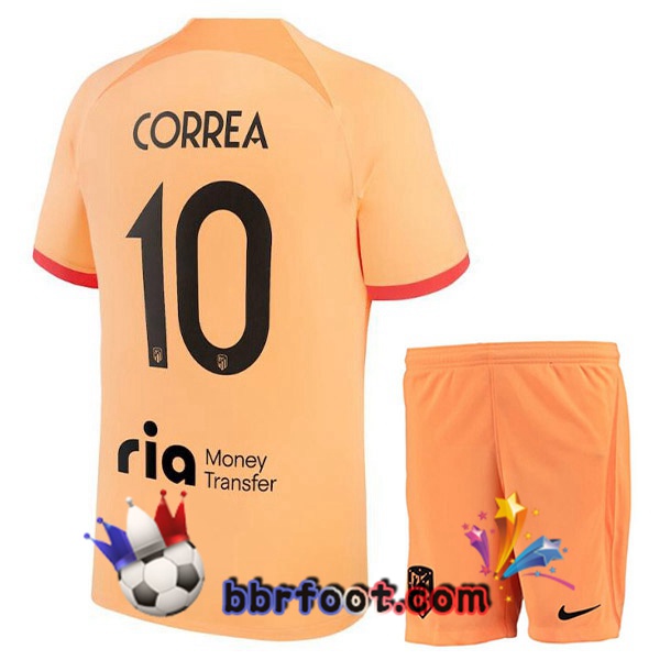 Maillot Foot Atletico Madrid (CORREA 10) Enfant Third Orange 2022/2023
