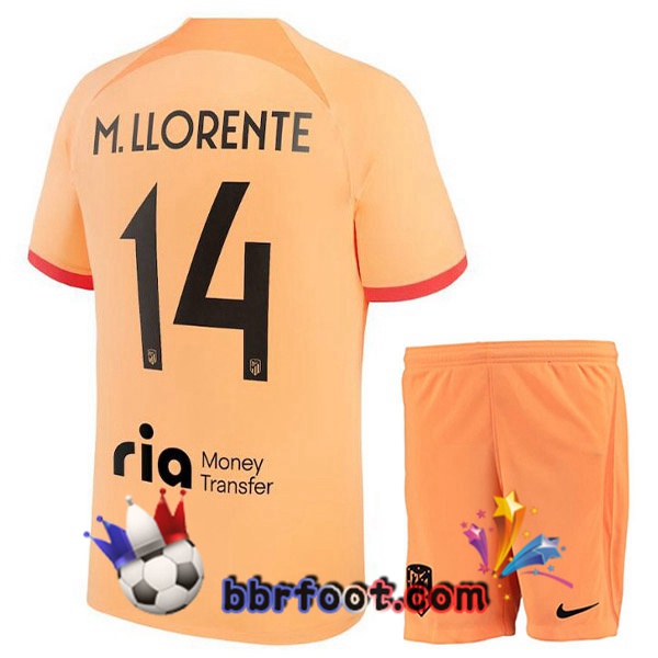 Maillot Foot Atletico Madrid (M. LLORENTE 14) Enfant Third Orange 2022/2023