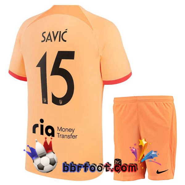 Maillot Foot Atletico Madrid (SAVIC 15) Enfant Third Orange 2022/2023