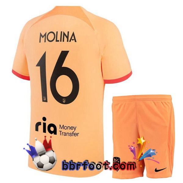 Maillot Foot Atletico Madrid (MOLINA 16) Enfant Third Orange 2022/2023
