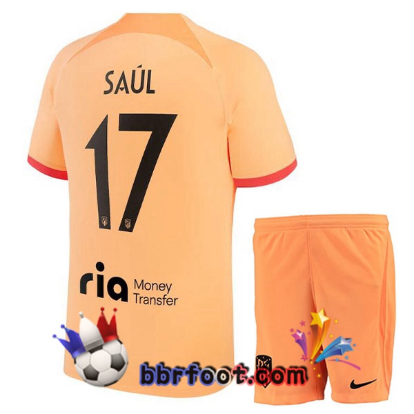 Maillot Foot Atletico Madrid (SAÚL 17) Enfant Third Orange 2022/2023