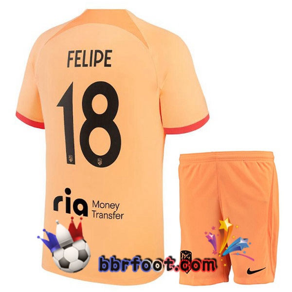 Maillot Foot Atletico Madrid (FELIPE 18) Enfant Third Orange 2022/2023