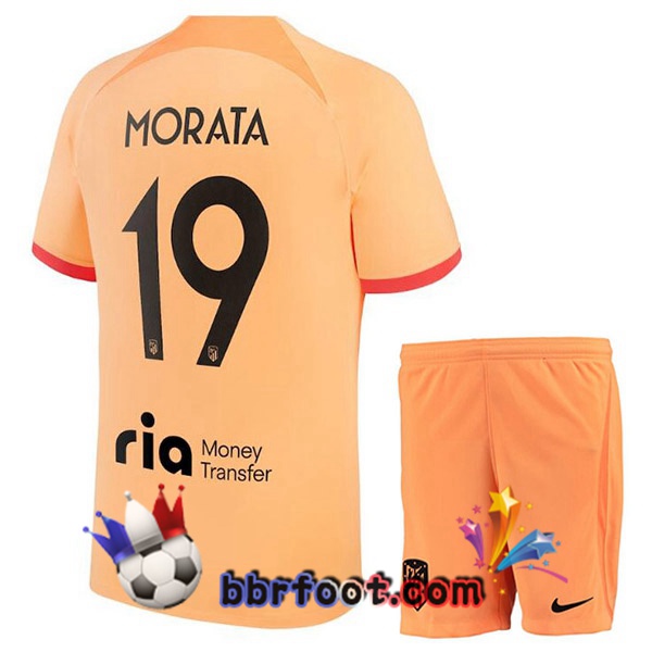 Maillot Foot Atletico Madrid (MORATA 19) Enfant Third Orange 2022/2023