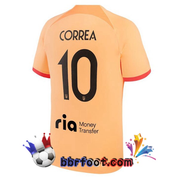 Maillot Foot Atletico Madrid (CORREA 10) Third Orange 2022/2023