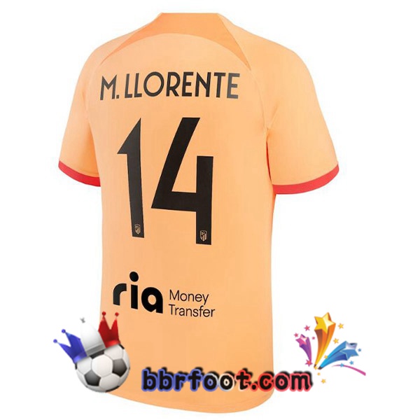Maillot Foot Atletico Madrid (M. LLORENTE 14) Third Orange 2022/2023