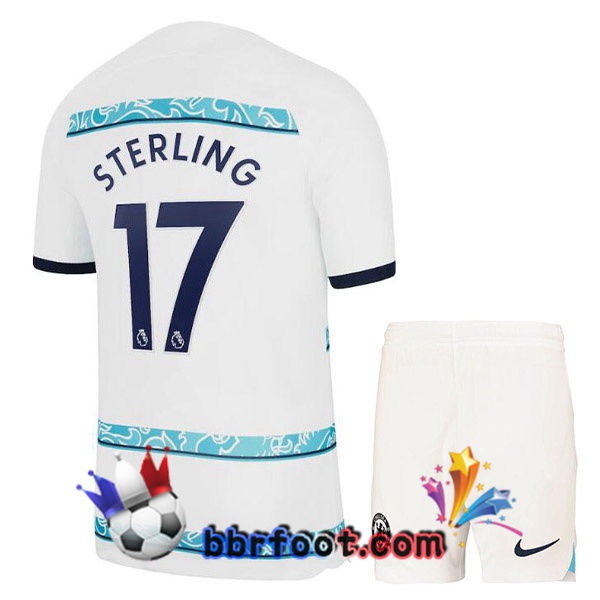 Maillot Foot FC Chelsea (STERLING 17) Enfant Exterieur Blanc 2022/2023