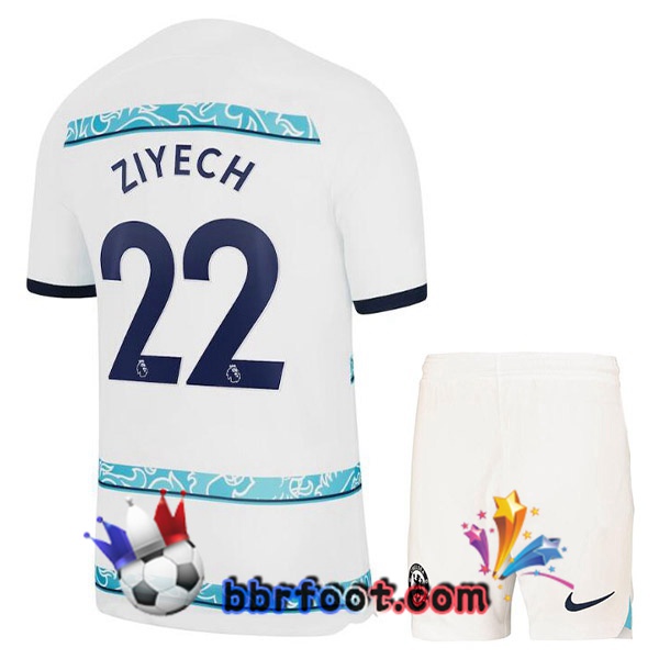 Maillot Foot FC Chelsea (ZIYECH 22) Enfant Exterieur Blanc 2022/2023