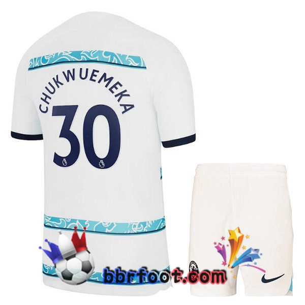 Maillot Foot FC Chelsea (CHUKWUEMEKA 30) Enfant Exterieur Blanc 2022/2023