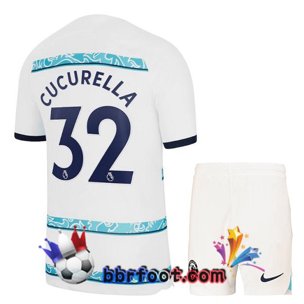 Maillot Foot FC Chelsea (CUCURELLA 32) Enfant Exterieur Blanc 2022/2023