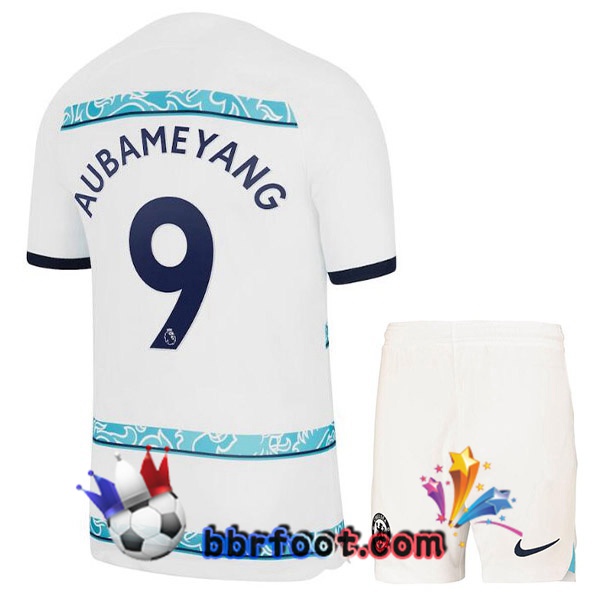 Maillot Foot FC Chelsea (AUBAMEYANG 9) Enfant Exterieur Blanc 2022/2023