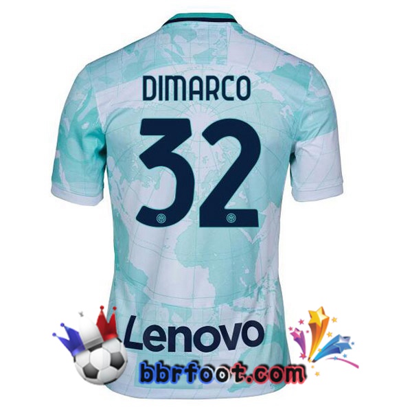 Maillot Foot Inter Milan (DIMARCO 32) Exterieur Blanc Vert 2022/2023