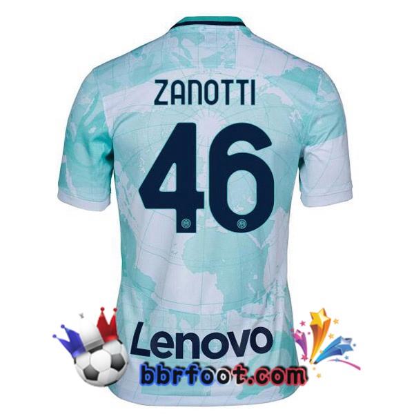 Maillot Foot Inter Milan (ZANOTTI 46) Exterieur Blanc Vert 2022/2023