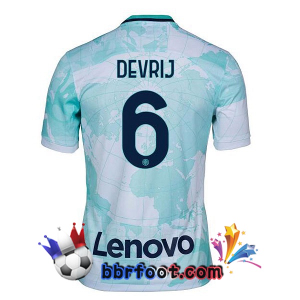 Maillot Foot Inter Milan (DE VRIJ 6) Exterieur Blanc Vert 2022/2023