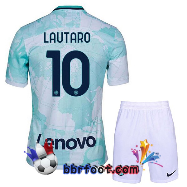 Maillot Foot Inter Milan (LAUTARO 10) Enfant Exterieur Blanc Vert 2022/2023