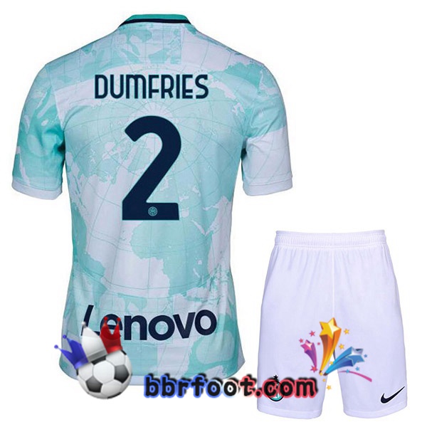Maillot Foot Inter Milan (DUMFRIES 2) Enfant Exterieur Blanc Vert 2022/2023